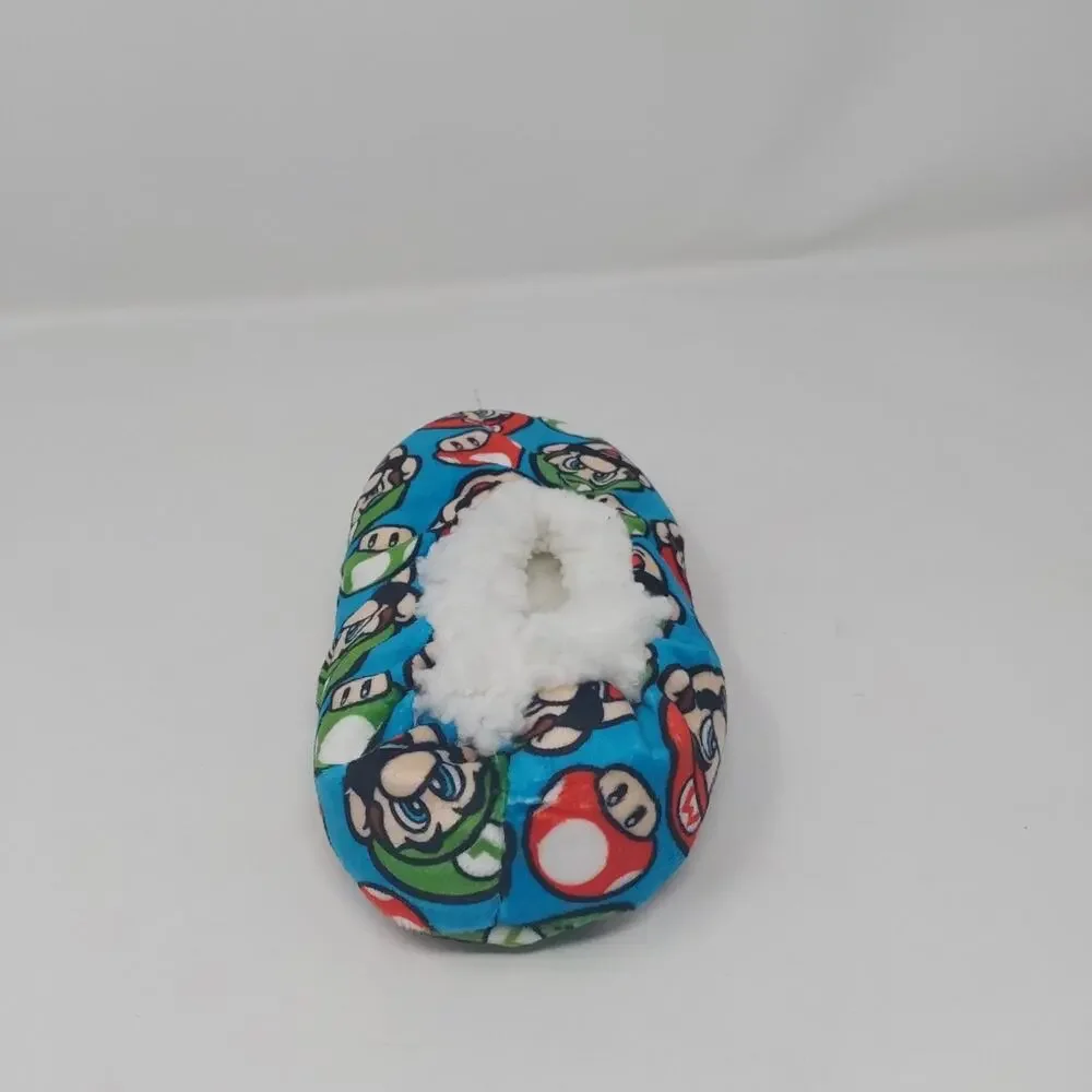 Nintendo Super Mario Luigi Plush Sherpa Slippers Kids Blue Cozy House Shoes 8-13